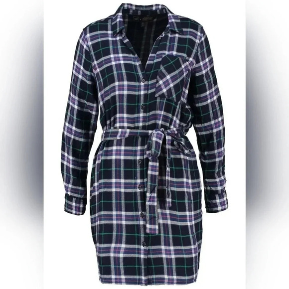 Gap × Pendleton long sleeve shirtdress Blue Plaid check size large - Picture 2 of 11
